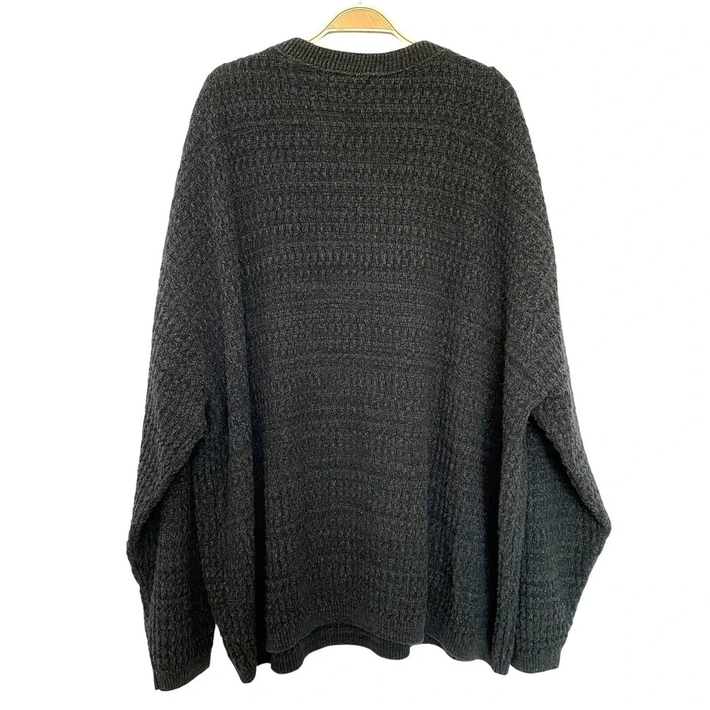 VTG Bill Blass Chunky Waffle Knit Henley Sweater Men 2X Gray Dad Grandpacore 90s